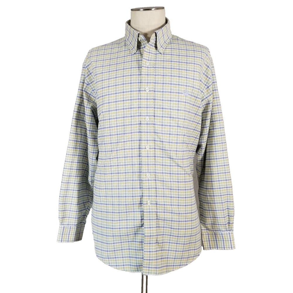 Brooks Brothers original polo shirt men's large white plaid oxford button down